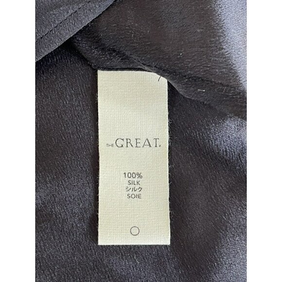 The Great Womens Sz 0 Black Silk Crochet Detailed Semi Sheer Popover Top Blouse - Picture 5 of 9